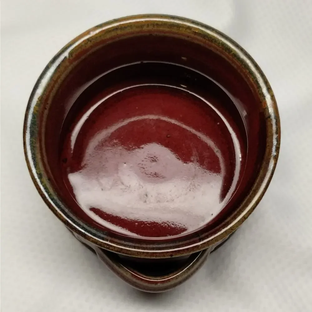 Donn Zver Studio Pottery Crock Bowl Red Glaze Lug Handles 4-Inch Troy Ontario